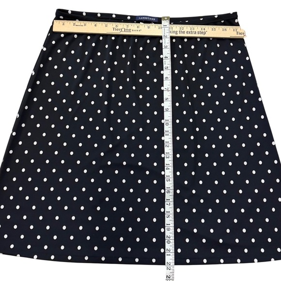 Lands End Womens Large 14-16 Black White Polka Dot A-Line Skirt Elastic Waist - Picture 2 of 3